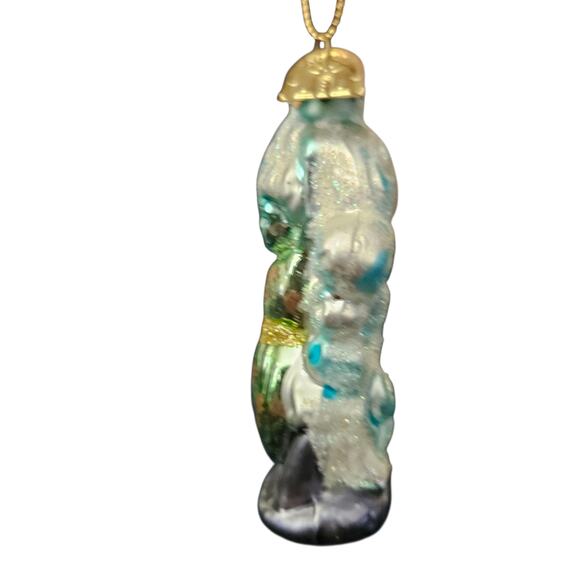 Thomas Pacconi Genie Ornament 3" Glass Glitter Blue Green Gold 1990s - Picture 2 of 6